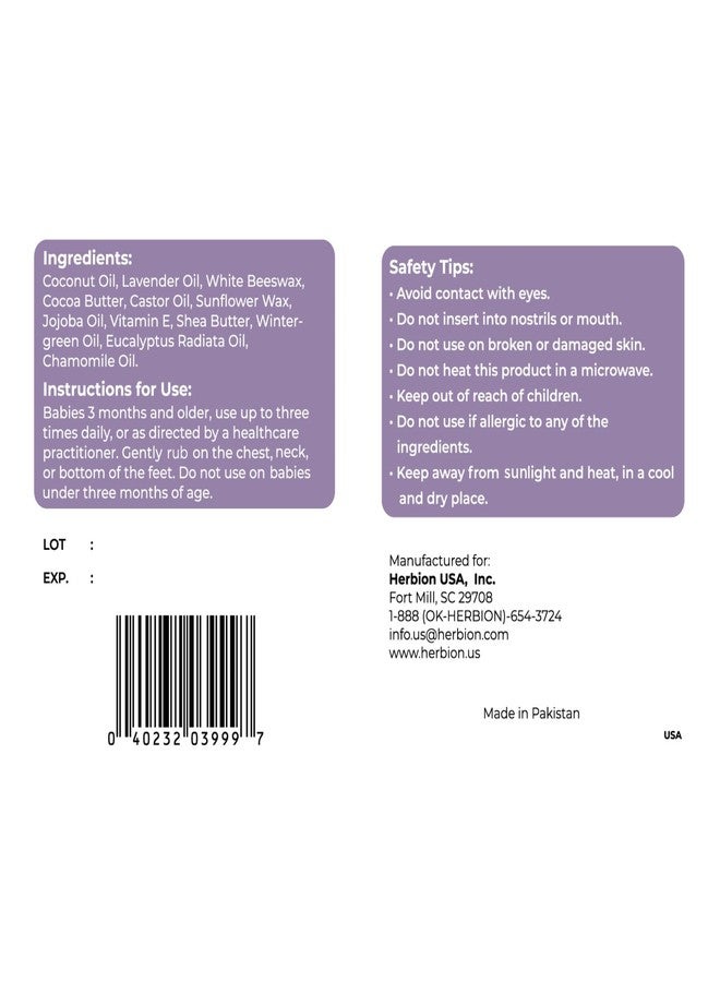 HERBION Naturals Baby Chest Rub, Ages 3 Months+, All-Natural Soothing Ointment with Coconut Oil, Eucalyptus, Lavender, Chamomile, Shea Butter, Petroleum & Menthol-Free, Non-GMO, 3.53 Oz, Pack of 1 - Image 2